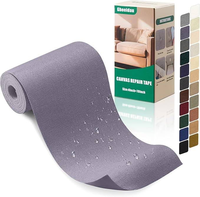 Canvas Repair Tape 4×70 Inch Waterproof Self-Adhesive Fabric Repair Patch for Repairing Boat Covers,Tents,Patio Umbrellas,Car Seats,Luggage,Sofas.(Grey1.0)