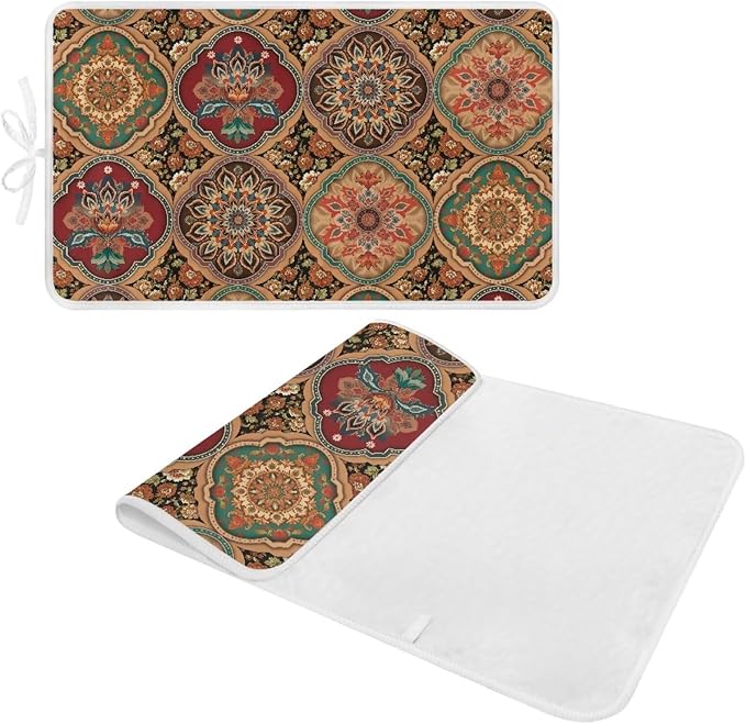 Folding Ironing Mat Heat and Steam Resistant Mandala Ironing Pad 32 x 16 Inch Foldable Iron Mat for Table Top Washer,Dryer,Large Iron Board Mats Irons Pad