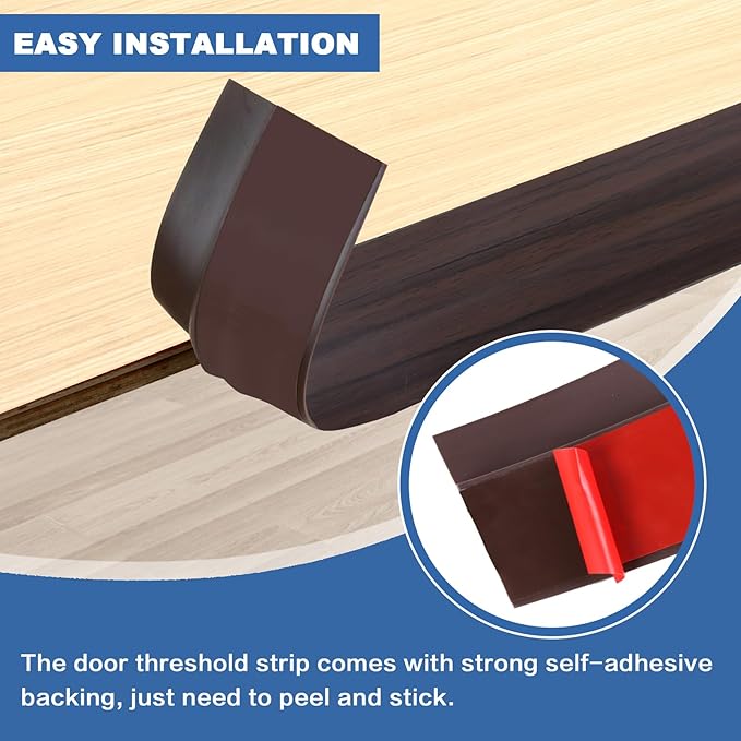 Vinyl Door Threshold Flooring Transition Strip Self Adhesive Carpet Edging Strip for Laminate Doorway Edge Threshold from 3/5" to 4/5" (Brown Wood Grain, 3.3 Ft)