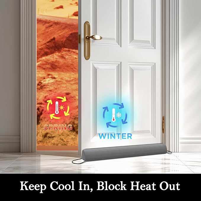 Sunolga 38" Door Draft Stopper Blocks Hot and Cold Air with Removable Washable Cover for Gaps Up to 3", All-Season Seal Strip for Noise, Wind, Door Sweep for Bottom of Door, Home Essentials, Gray