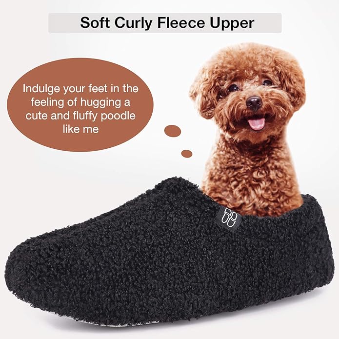 HomeTop Women's Fuzzy Curly Fur Memory Foam Loafer Slippers with Polar Fleece Lining