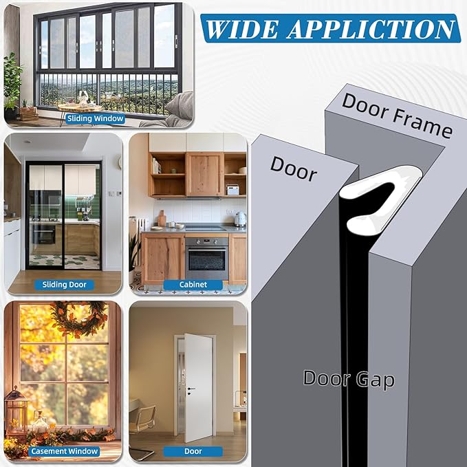 V-Shaped Weather Stripping Door Seal, 52.5FT Draft Stopper for Doors/Windows, Gaps, Dustproof, Soundproof & Thermal Insulating, Noise-Reducing, Light-Blocking Door Gap Filler