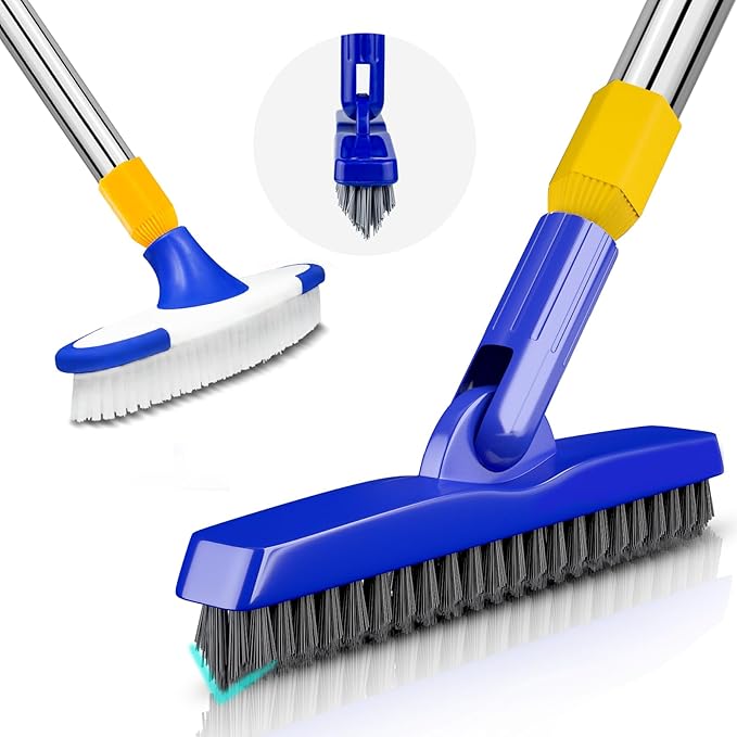ITTAR Grout & Scrub Brush Combo, Floor Scrubber with Long Handle, Multi-Purpose Stiff Bristles Cleaning Brush Set for Tile, Grout, Deck, Kitchen, Shower Floor (2 Pcs)
