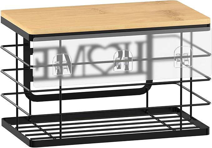 Trash Bag Holder, Thipoten Trash Bags Dispenser with Bamboo Top, Suitable for Garbage Bags Purchased Online or Supermarket, Perfect Storage Organizers for Cabinet, Under Sink (Black, Large)