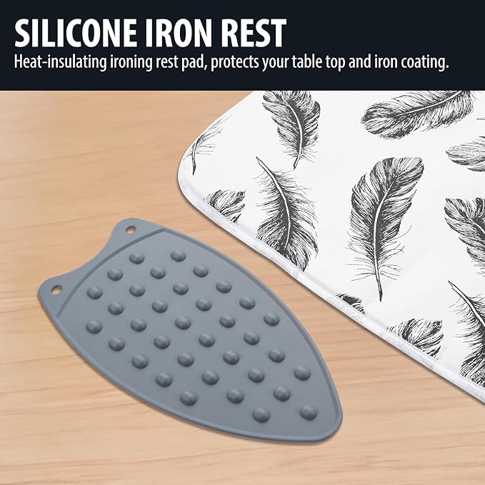 Seiritex Ironing Mat, Portable Ironing Pad 39.4 x 18.9 inch Table Top Iron Board 5 in 1 Travel Iron Blanket for Washer, Dryer, Counter top, Black Feather