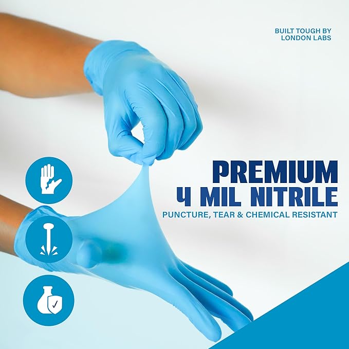 Synsafe 4 Mil - Blue Nitrile Exam Gloves –Disposable Latex Free & Powder Free – Extra Strong, Rubber Gloves