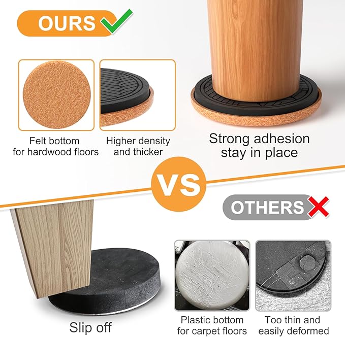 Felt Furniture Sliders for Hardwood Floors, PISAO 16 PCS 3 ½” Heavy Duty Furniture Movers - Unique Non-Scratch Design, Thick Felt Pads for Hard Surfaces, Move Large Furniture Easily