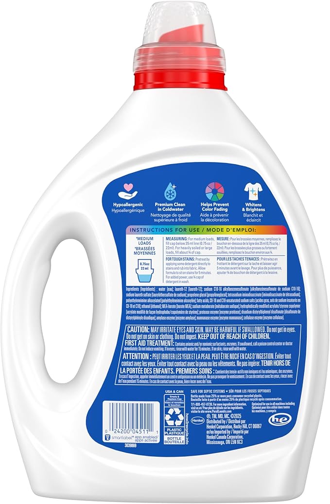 Persil Free & Sensitive Liquid Laundry Detergent, Unscented and Hypoallergenic for Sensitive Skin, Ultra Concentrated, 82.5 fl oz, 110 Loads