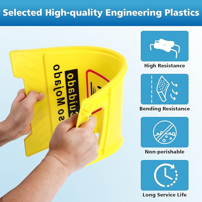 3-Pack Caution Wet Floor Sign,17.5" Height,Bright Yellow Double-Sided Folding A-Shaped Frame Design, Bilingual Caution Message