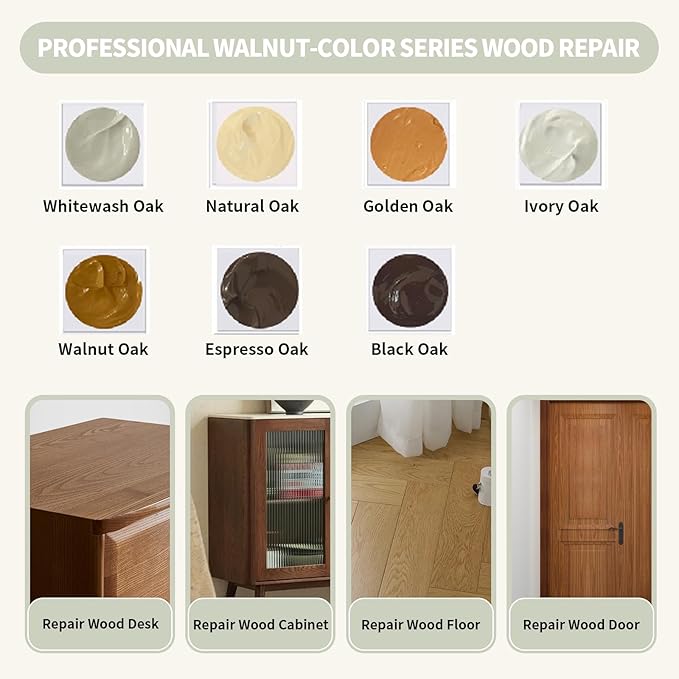 Wood Repair Kit, 13Pcs Wood Filler Repair kit, Wood Scratch Repair for Wooden Furniture, Floor, Table, Door, Cabinet Discoloration, Wood Touch Up Fillers, Wood Stain Paint, Oak
