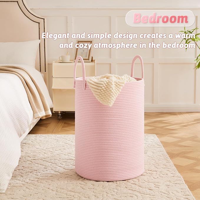 Laundry Basket,Woven Cotton Rope Laundry Hamper,40L for Decorative Storage of Dirty Clothes,Toys and Blankets in Bathroom,Baby Room and Living Room