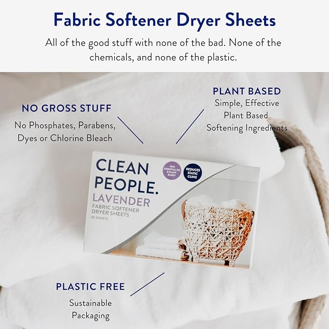 The Clean People Fabric Softener Sheets - Dryer Sheets - Softens & Removes Static - Vegan Laundry Softener With Essential Oils - Lavender, 120 Pack