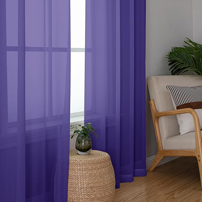 Chyhomenyc Purple Sheer Curtains 96 inches Long 2 Panels, Light Filtering Soft Airy Solid Elegant Voile Window Treatment Drapes for Bedroom Living Room Wedding Party Decor, 42 Wx96 L, 8FT L