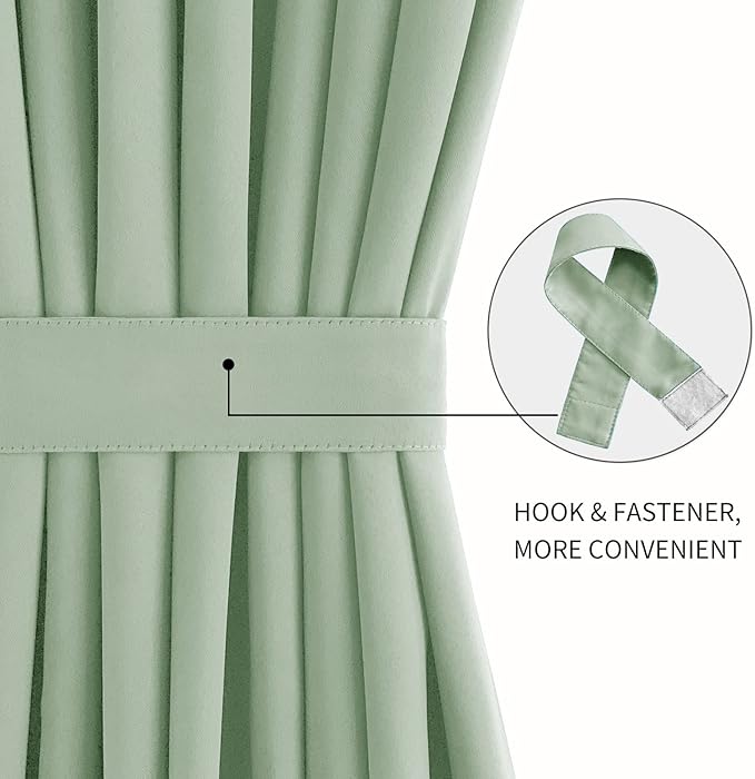 DWCN French Door Curtains – Rod Pocket Thermal Blackout Curtain for Doors with Glass Window, Kitchen and Patio Doors for Privacy, 25 X 40 Inches Long, 1 Curtain Panel with Tieback,Bean Green