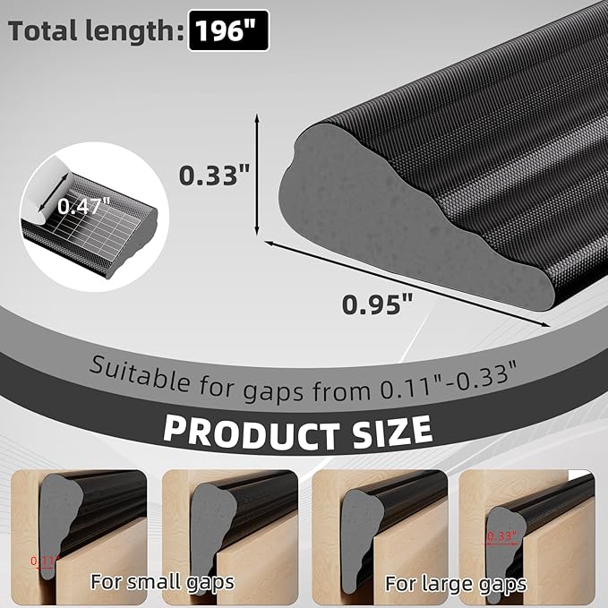 196" Wedge Weather Stripping Door Seal Strip for Door Frame & Window,Self Adhesive Window Insulation Draft Stopper Seal for Winter,Gray Foam Door Gap Filler for Soundproofing Light Blocker,Black