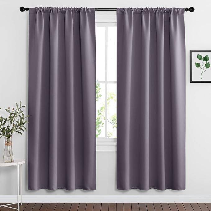 RYB HOME Living Room Curtains Blackout - Light Block Energy Efficiency Small Window Treatment Drapes for Kitchen Dining Baby Nursery Farmhouse Decor, W 42 x L 72 inch, Greyish Purple, 2 Panels