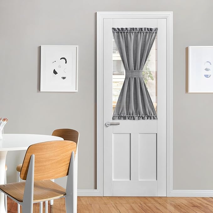 NICETOWN Linen French Door Curtains Privacy Light Reducing Window Coverings with Tieback Rod Pocket Front Back Glass Door Curtain, 25" W x 40" L, 1 Panel, Dark Grey