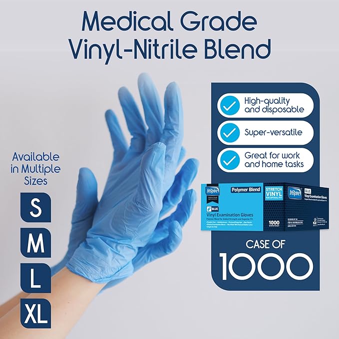 Inspire Nitrile-Vinyl Blend Exam Gloves - Disposable, Latex Free, Medical, Multipurpose for Cooking