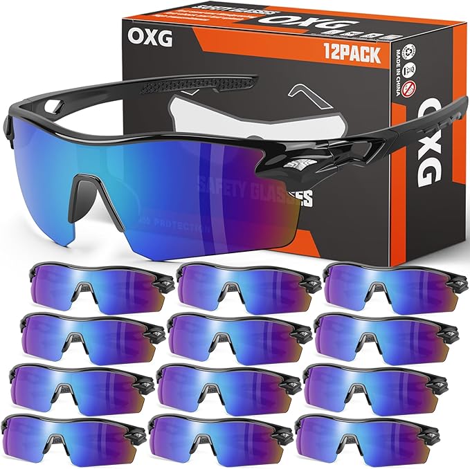 OXG 12 Pack Safety Glasses for Men Women, ANSI Z87.1 Safety Goggles Impact Resistant Protective Eyewear for Work, Outdoor