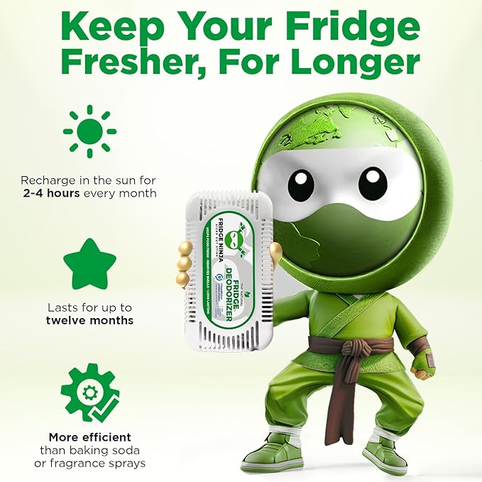Fridge Ninja Fridge Deodorizer (4 Pack) - More Effective Than Baking Soda - Natural and Unscented Activated Charcoal Refrigerator Deodorizer and Odor Eliminator for Freezers, Coolers, and Lunch Boxes