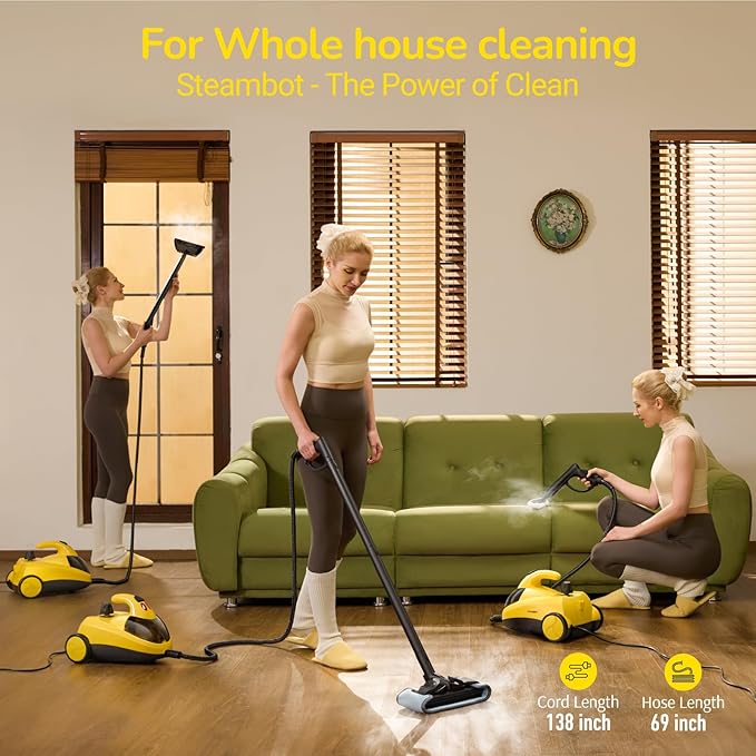 Steam Cleaner with 28-in-1 powerful, deep cleaning for home, floor, car, tiles, grout, oven,grove,range, wall and window in kitchen, living room,bathroom, high temperature steam cleaning