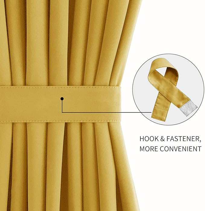 DWCN French Door Curtains – Rod Pocket Thermal Blackout Curtain for Window/Patio Doors/Doorways/Classroom/Kitchen for Privacy, 23W by 72L Inches, 1 Panel with Tieback, Yellow