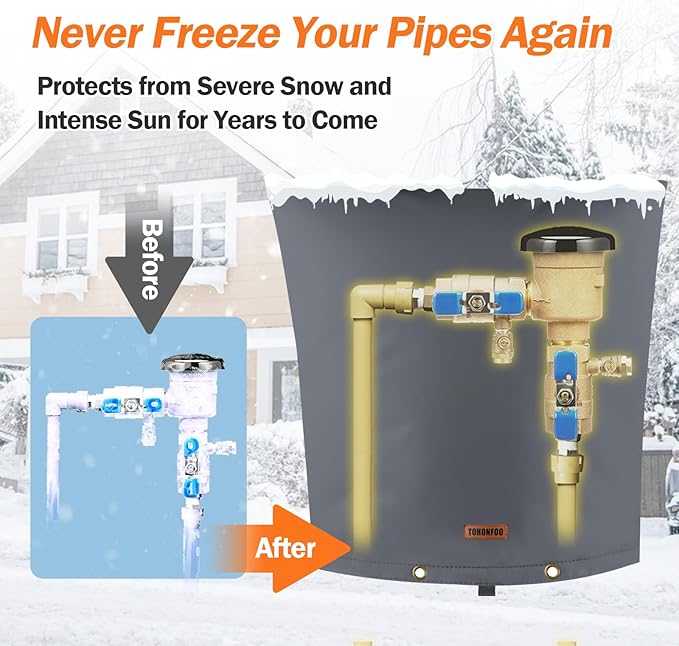 TOHONFOO Backflow Preventer Pipe Insulation Cover (5°F) - Irrigation Sprinkler Valve Insulated Pouch - Water Well Pump Cover - Sturdy 5 Layers for Winter Freeze Protection, 24" W x 26" H, Grey