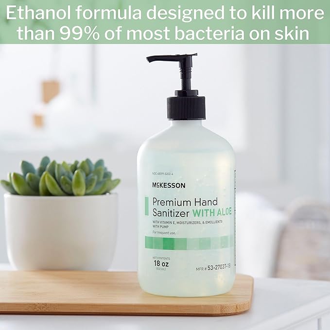 McKesson Hand Sanitizer with Aloe, 18 oz Pump Bottle [Pack of 2] – 70% Ethyl Alcohol, Spring Water Scent, No-Rinse Gel with Vitamin E and Moisturizers, Medical-Grade Sanitizer