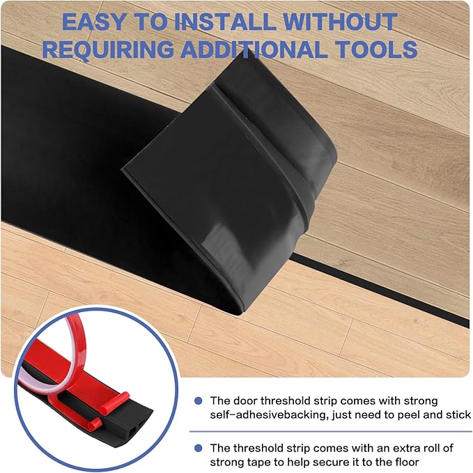 Floor Transition Strip Vinyl Door Threshold Ramp Self Adhesive Carpet Edging Strip Doorway Edge Trim, Overlap Edge Reducer for Laminate Carpet, Floor, Tile (Black, 1/5" to 2/5", 10Ft)