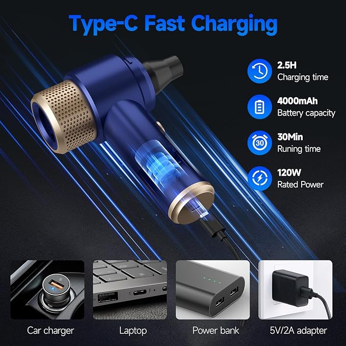 Car Vacuum Cleaner, 16000PA Mini Car Vacuum Cordless Powerful, 7 in 1 Portable Handheld Vacuum Cordless with LED Light, Dual Filters, One-Touch Empty for Pet Hair, Home, Office