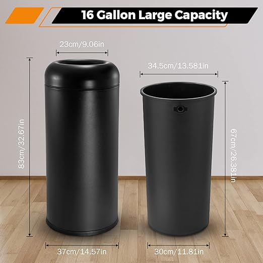 BEAMNOVA Commercial Trash Can 16.5 Gallon Open Top Outdoor Indoor Garbage Enclosure Inner with Lid Inside Barrel 14.6 * 32.7 inch Stainless Steel Industrial Waste Container