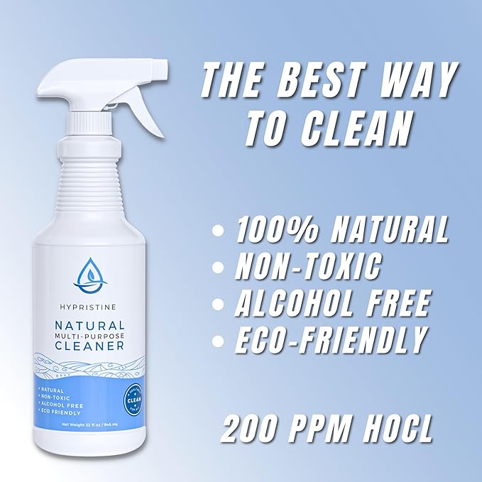 PURE Hypochlorous Acid Spray, Multi-Purpose Cleaner, Superior Shelf Life, 0% Bleach, 0% Alcohol, Food Contact Safe, Eliminate Non-Living Allergens, Remove Pet Odor, Clean Any Surface