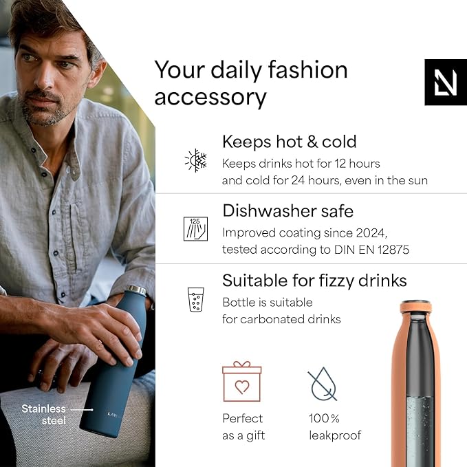 LARS NYSØM Stainless Steel Insulated Water Bottle 12oz 17oz 25oz 34oz 51oz | Insulated Thermo Flask for Hot and Cold Beverages | Leakproof Drinking Bottle (Pumpkin Orange, 33.9 oz)
