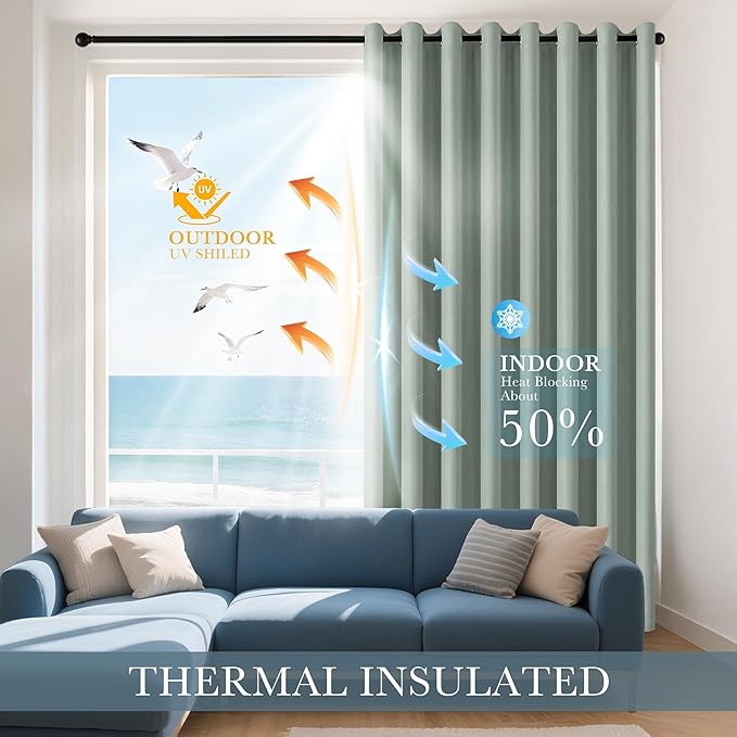 PONY DANCE Blackout Curtains for Bedroom 72 Inch Length 2 Panels Set, Privacy Thermal Insulated Room Darkening Grommet Drapes for Living Room Window, W34 x L72 Inch, Sage Green