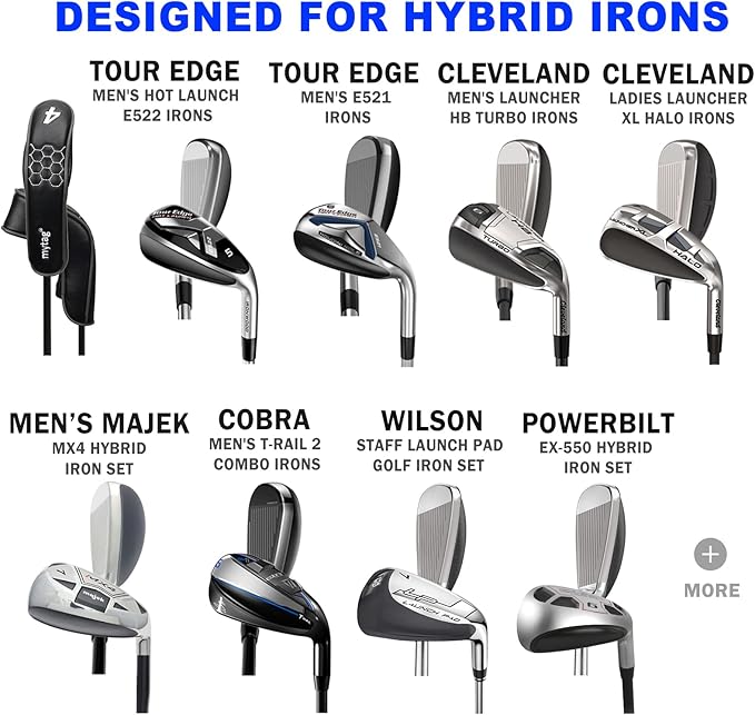 mytag 8PCS Golf Hybrid Iron Covers Set, Knit Hybrid Head Covers, Fits Cobra T Rail, Cleveland Launcher, Wilson Launch Pad, Tour Edge Hot Launch - Customizable