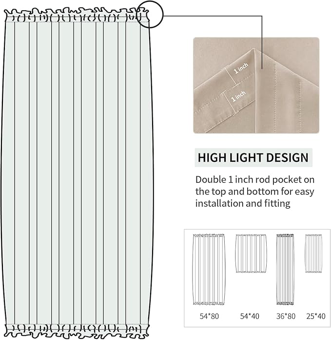 DWCN French Door Curtains – Rod Pocket Thermal Blackout Curtain for Doors with Glass Window, Kitchen and Patio Doors for Privacy, 54 X 80 Inches Long, 1 Curtain Panel with Tieback, Beige