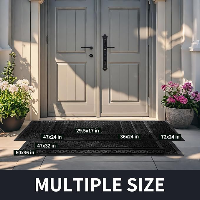 Yimobra Large Door Mat Outside Entrance 36x24, Waterproof Heavy Duty Outdoor Mats for Front Door, Non Slip Rubber Entry Mat for Garage Patio, Easy Clean, Black
