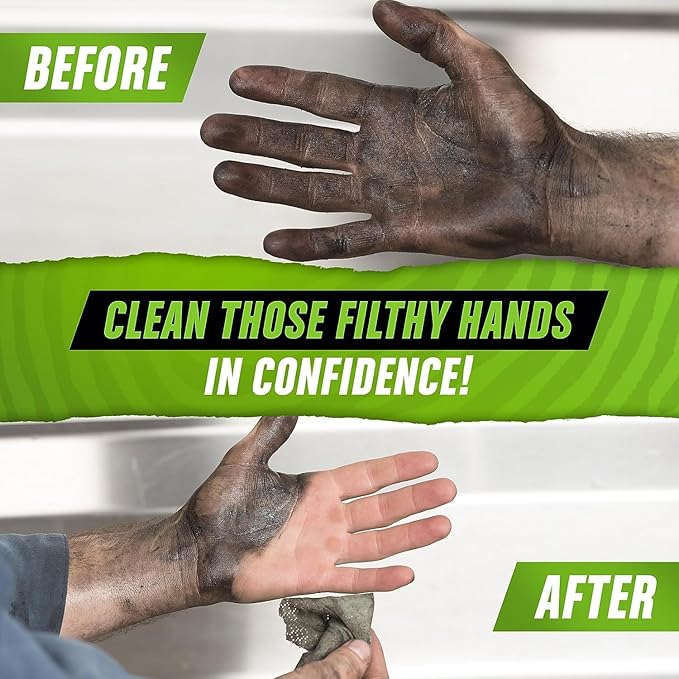 Grip Clean Heavy Duty Hand & Tool Cleaning Wipes – Waterless Hand Cleaner for Mechanics, Garage & Shop Use – Dual-Sided Grease, Oil & Paint Remover Wipes with Citrus Scent - 72ct
