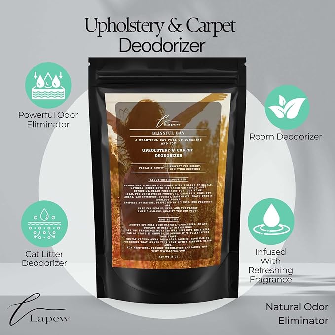 Blissful Day Carpet Freshener Powder: Powerful Odor Eliminator for Home, Upholstery Deodorizer, Carpet Deodorizer, Pet Urine, Cat Litter Box - Blissful Day Fragrance.