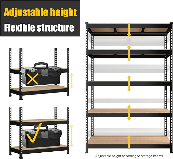 PrimeZone 3 Pack Heavy Duty Adjustable 5 Tier Garage Storage Shelves - 47" W x 18" D x 71" H, Metal Utility Rack Shelf Unit for Warehouse, Pantry, Closet, Kitchen, Black
