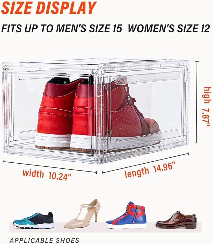 KDOR Shoe Boxes Clear Plastic Stackable 3 Pack Shoe Storage for Sneakerheads, Shoe Display Case Magnetic Door, Strong and Block of UV Protect your Shoes