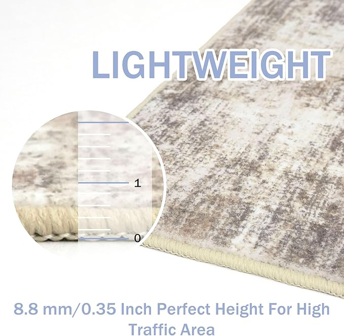 IOHOUZE Abstract Runner Rug 3x10 Ft Washable Runners for Hallways, Non Slip Kitchen Runner Printed Faux Wool Entryway Runner Indoor, Modern Abstract Floor Carpet for Hall Kitchen Bedroom, Beige Brown