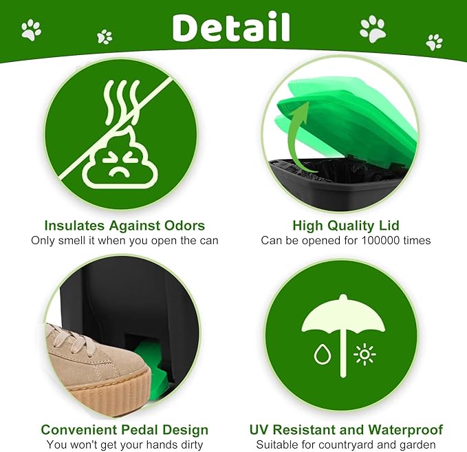 Dog Poop Trash Can Outside with Pooper Scooper and Metal Rake & Tray, 20L/5Gal Dog Waste Trash Can with Lid, Pedal and Removable Inner Waste Bin, Pet Poop Bin with 100 Bags, Green