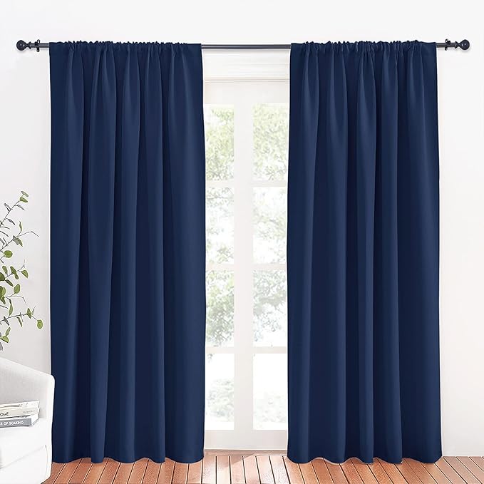RYB HOME Large Curtains for Living Room 84 inches Length, Blackout Privacy Room Divider Curtains for Doorway Closet Basement Patio Door Bay Window, W 70 x L 84, Navy Blue, 2 Panels