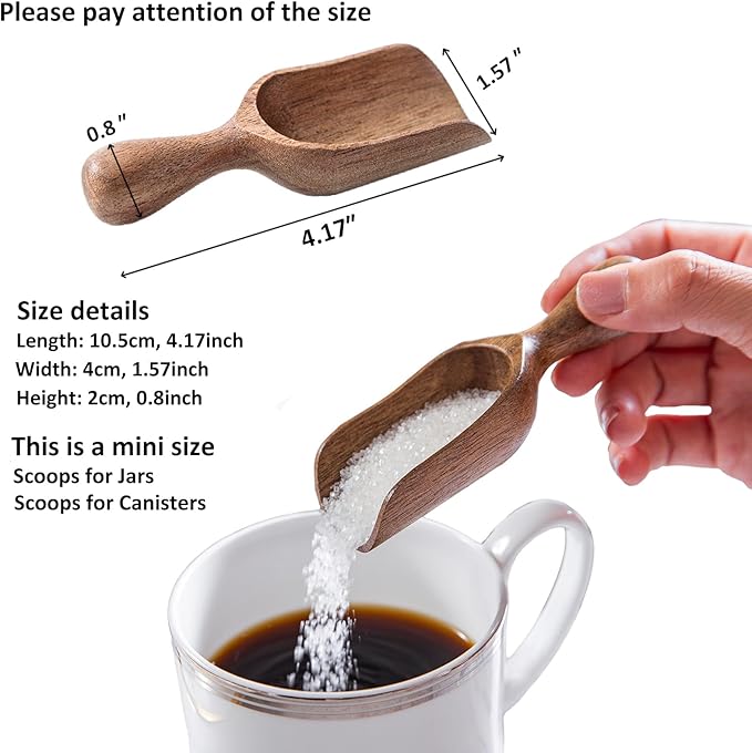 Wooden Scoops for Canisters 4PCS Acacia Wooden Scoop for Jars Mini Measuring Spoons for Ground Coffee Scoops Wood Scoops for Seasoning Bath Salt Laundry Detergent Shovel Measuring-Multipurpose