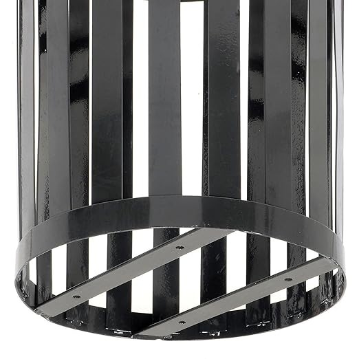 Global Industrial Heavy-Duty 36 Gallon Capacity Outdoor Metal Slatted Trash Receptacle with Rain Bonnet Lid & Plastic Liner, Black, Commercial & Industrial Trash Can