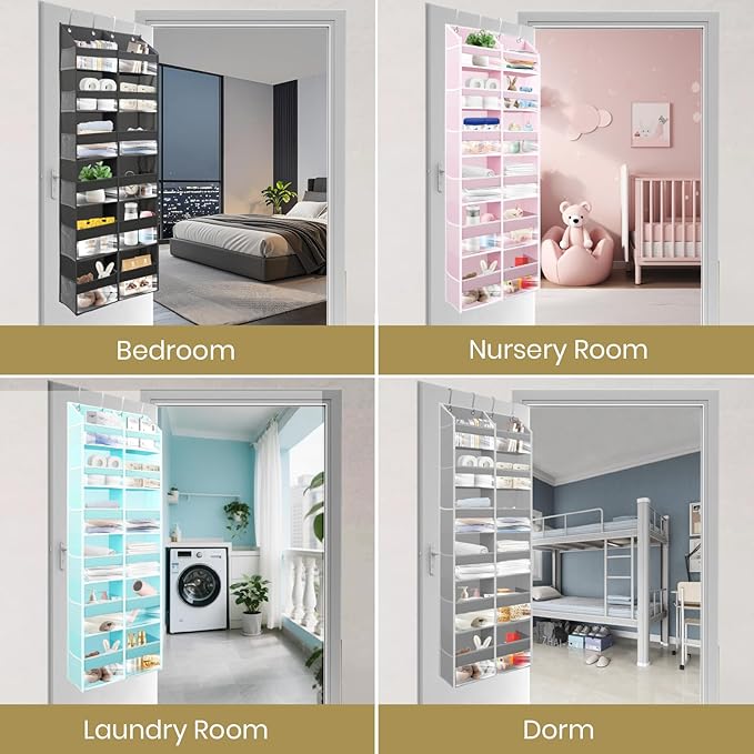 HOMELUX THEORY Heavy Duty Over the Door Organizer - Extra Wide Closet Organizers And Storage, Hanging Storage Door for Bedroom & Baby Nursery, 1PC Dark Gray