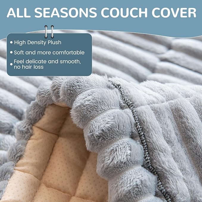 OTOB Couch Covers for Dogs Washable, Non Slip Plush Sofa Cover Kids Pet Friendly Furniture Protector, All Seasons Soft Cozy Fuzzy Sofa Slipcovers Dog Bed Mats (Gray, 31.5" x 63.0'')