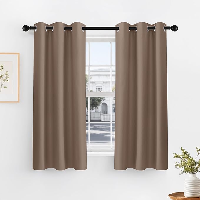 PONY DANCE Dark Brown Blackout Curtains for Living Room 2 Panels, Window Treatment Thermal Insulated Solid Grommet Blackout Drapes for Bedroom, W 42" x L 60", Chocolate Brown