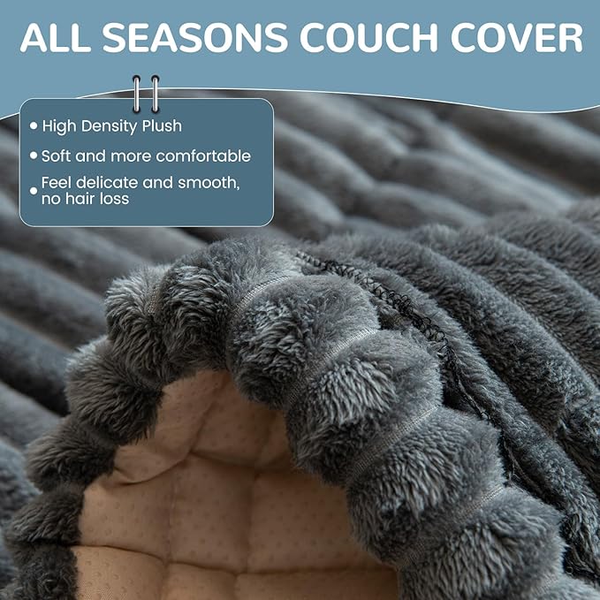 OTOB Sofa Covers for 3 Cushion Couch Washable, Fuzzy Non Slip Pet Friendly Couch Cover Protector Love Seat, All Seasons Soft Plush Furniture Bed Mats Sofa Slipcovers (Dark Gray, 31.5" x 70.9'')
